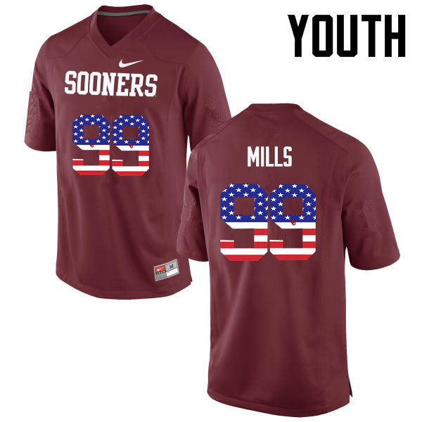 Youth Oklahoma Sooners #99 Nick Mills College Football USA Flag Fashion Jerseys-Crimson